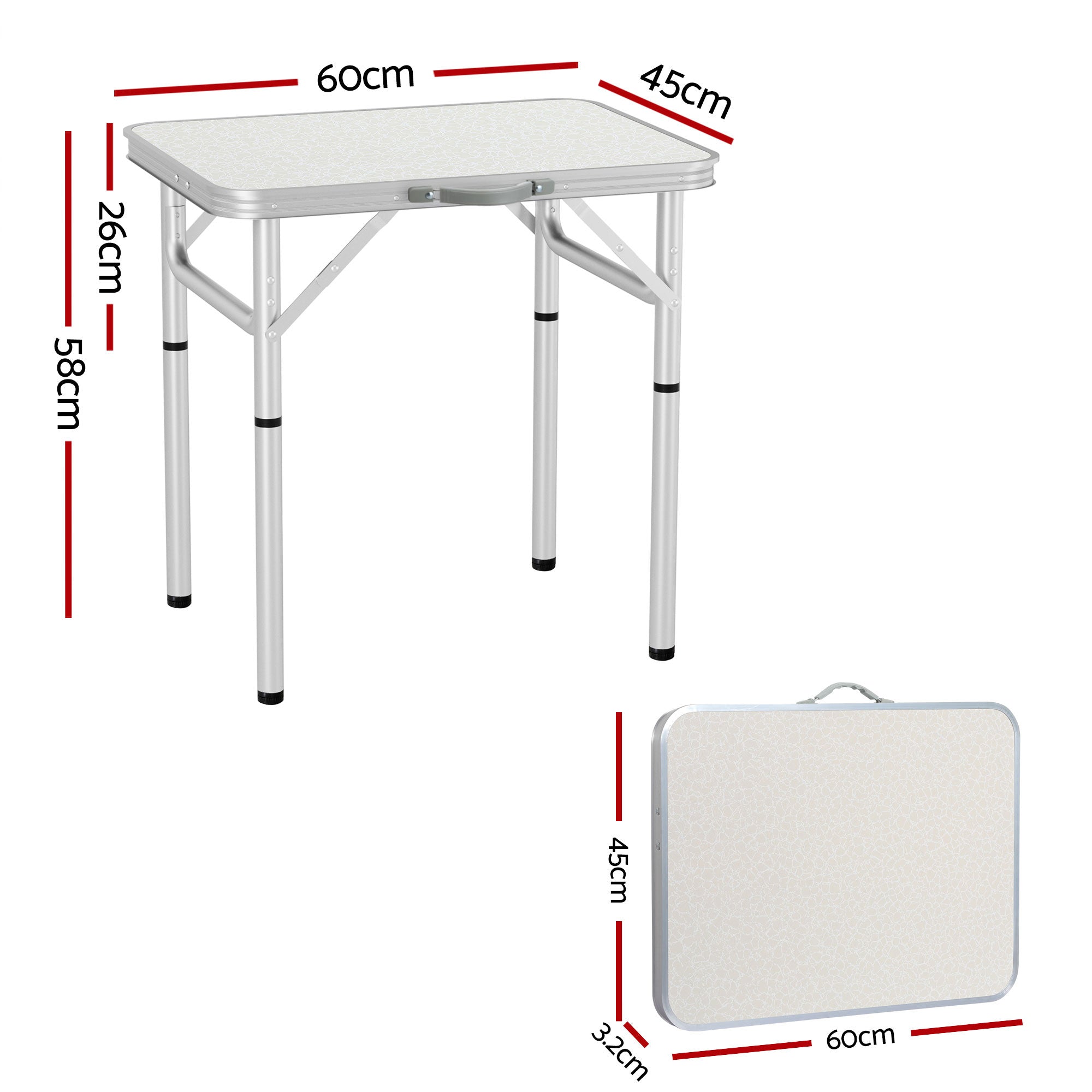 Folding Camping Table 60cm Adjustable Height Portable Outdoor Table