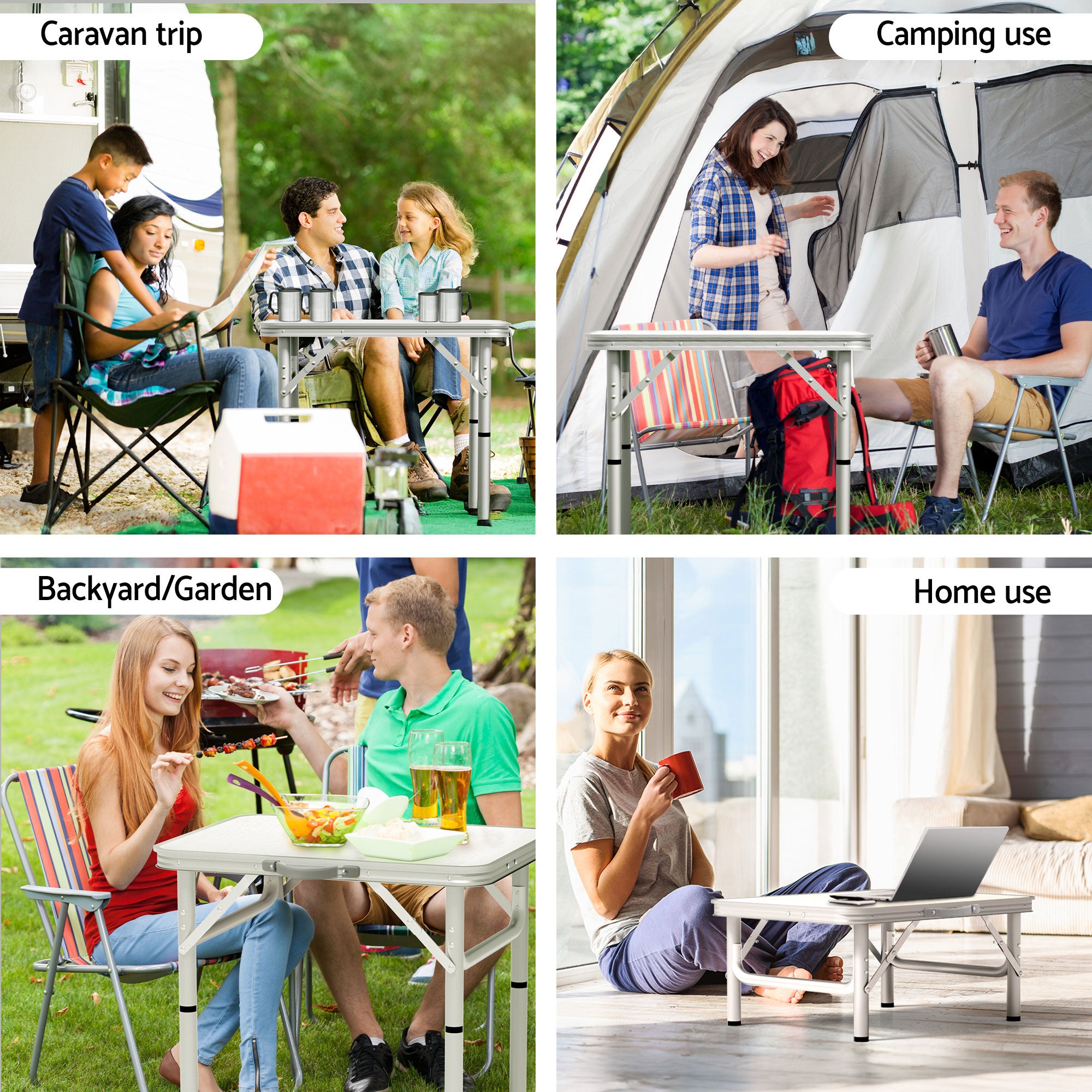 Folding Camping Table 60cm Adjustable Height Portable Outdoor Table