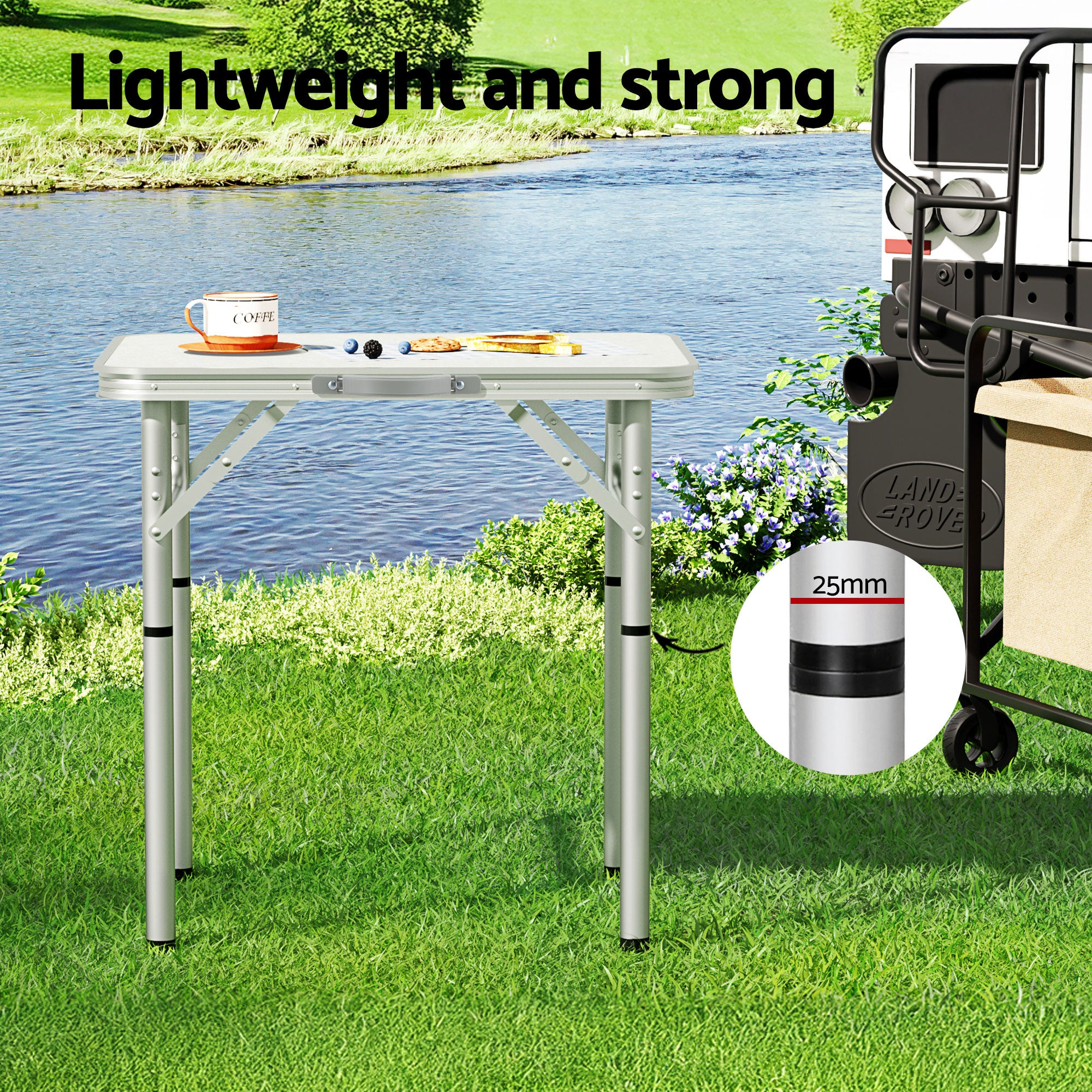 Folding Camping Table 60cm Adjustable Height Portable Outdoor Table