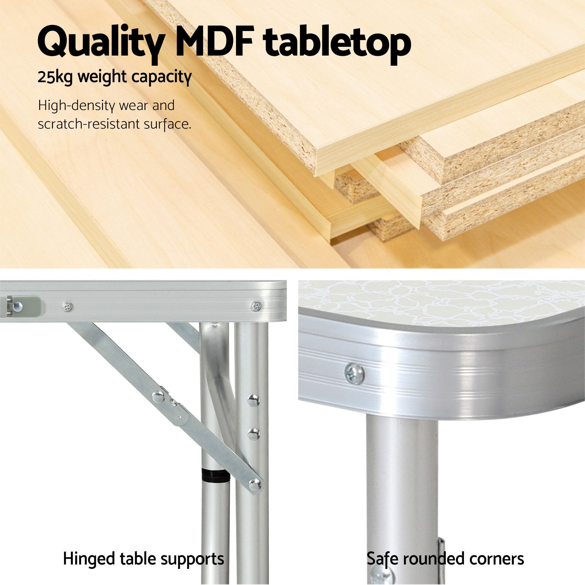 Folding Camping Table 60cm Adjustable Height Portable Outdoor Table