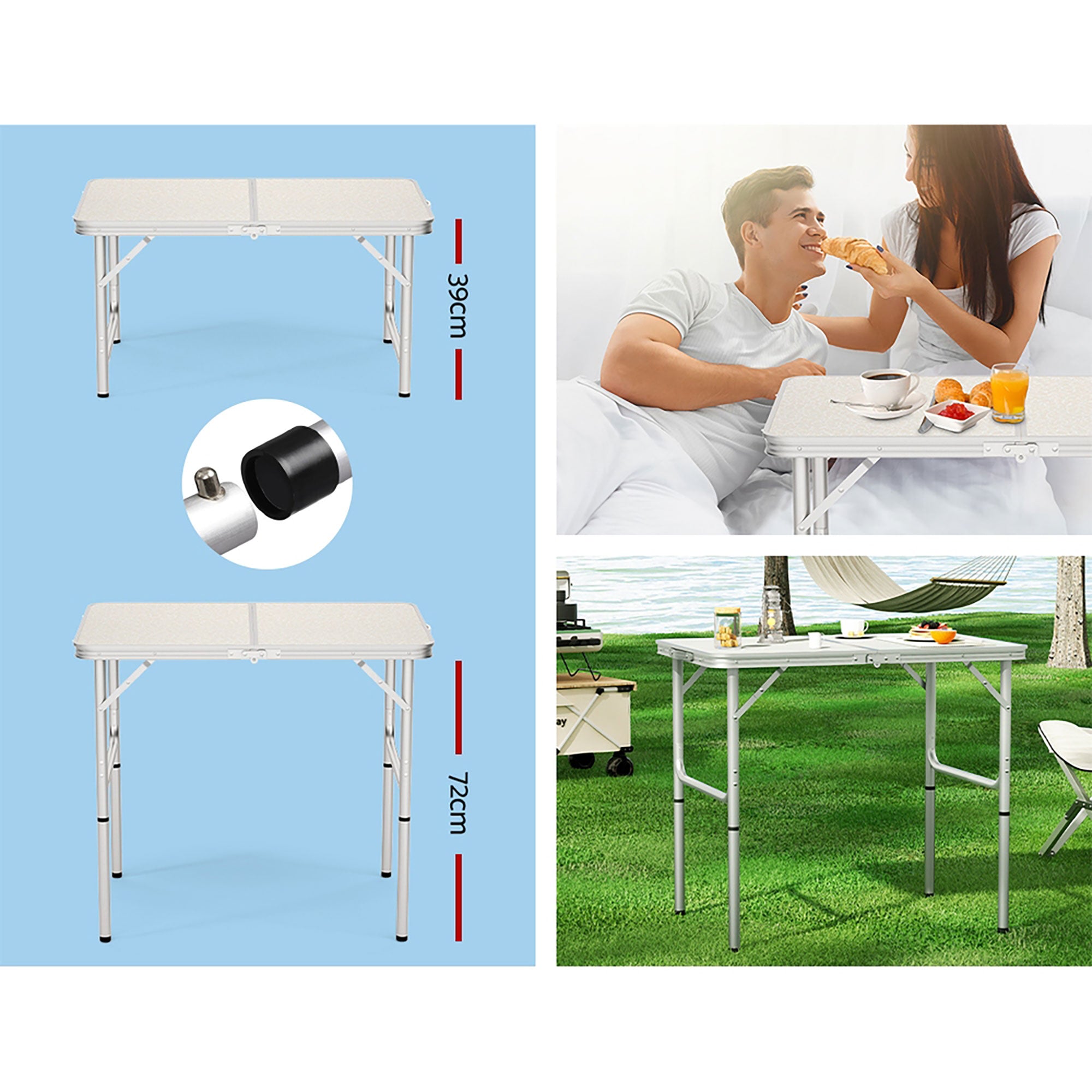 90cm Adjustable Folding Camping Table Picnic Portable
