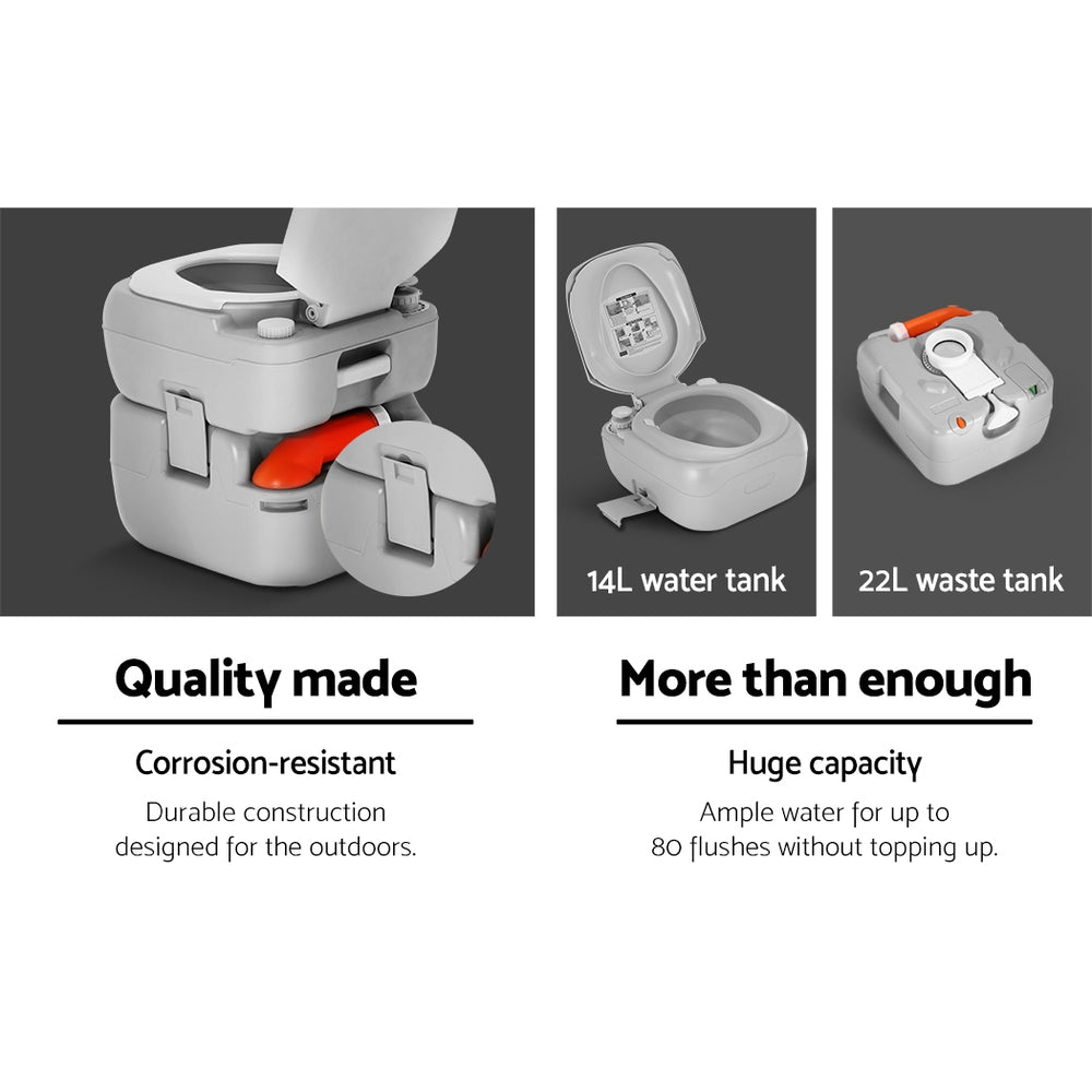 22L Portable Camping Toilet Flush Potty for Boating Outdoor Use