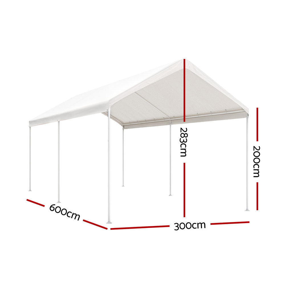 3x6m Carport Kit - Portable Steel Gazebo Garden Shelter