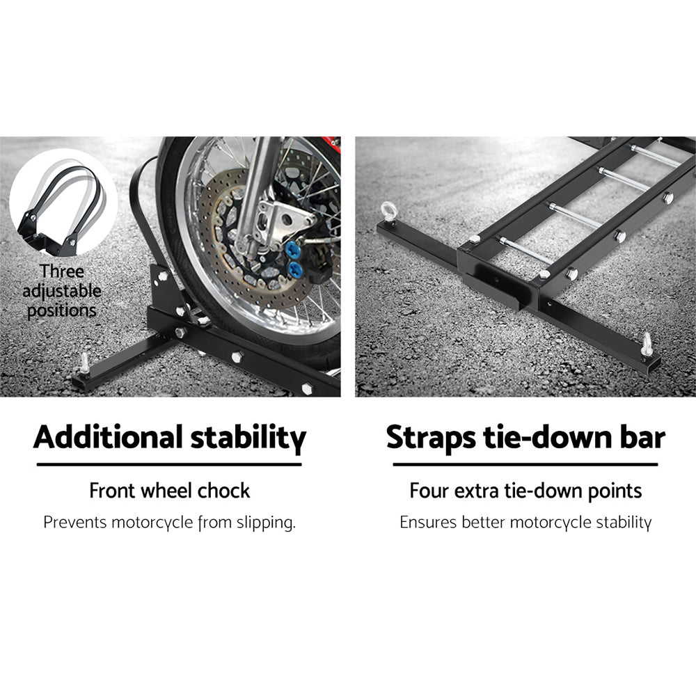 Black Steel Motorcycle Carrier Rack with Dirt Bike Ramp 2" Towbar, Steel finish