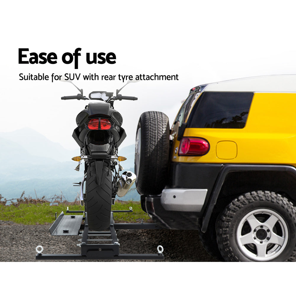 Black colour - Black Steel Motorcycle Carrier Rack with Dirt Bike Ramp 2" Towbar