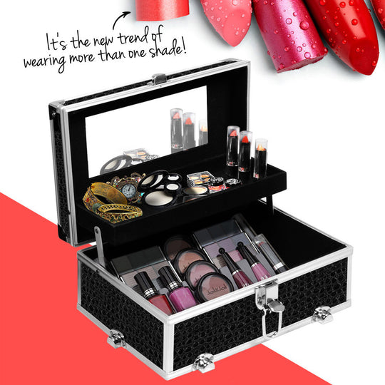 Portable Cosmetic Beauty Makeup Carry Case With Mirror - Crocodile Black | Cosmetic & Toiletry Bags