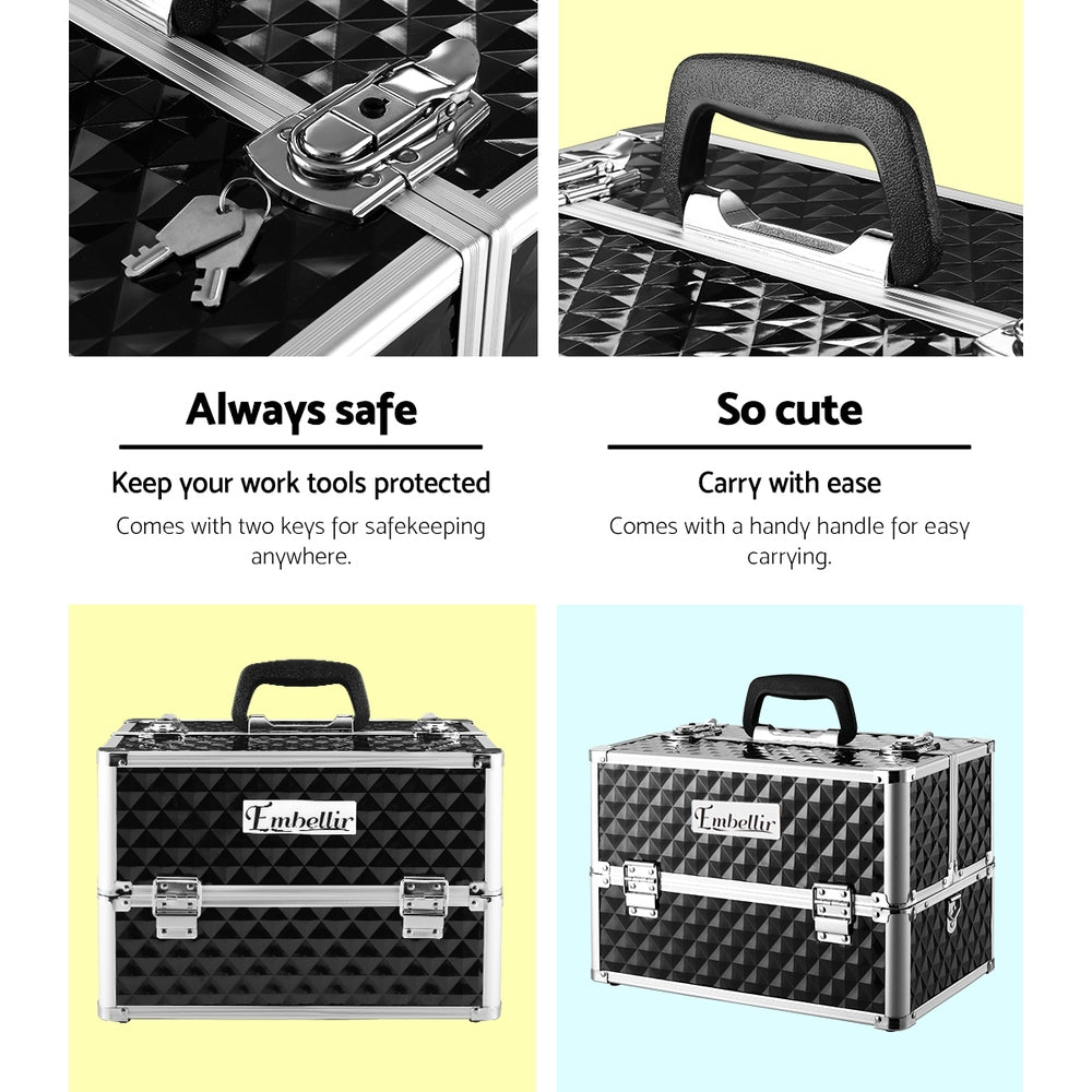 Portable Cosmetic Beauty Makeup Case - Diamond Black | Cosmetic & Toiletry Bags