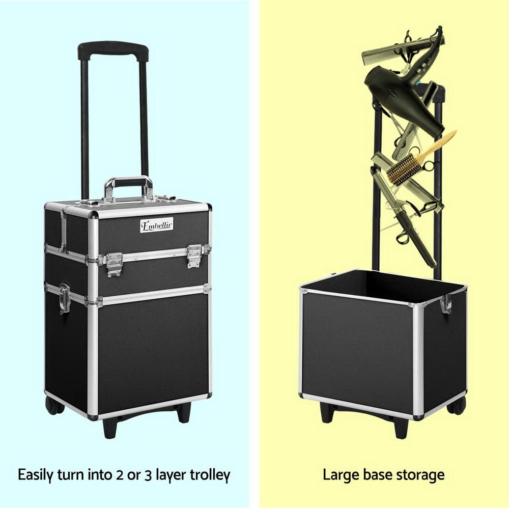 Makeup Case Beauty Trolley Cosmetic Organiser Box Travel Wheels Black