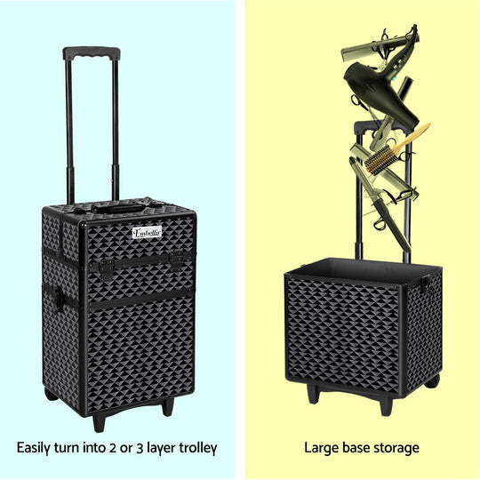Makeup Case Beauty Trolley Cosmetic Organiser Box Travel Wheels Diamond, Embellir Portable Black Dibk
