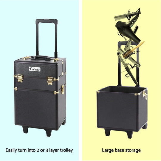 Gold colour - Makeup Case Beauty Trolley Cosmetic Organiser Box Travel Wheels Gold