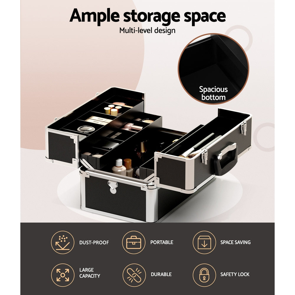 Portable Makeup Case Black Cosmetic Beauty Storage Organizer