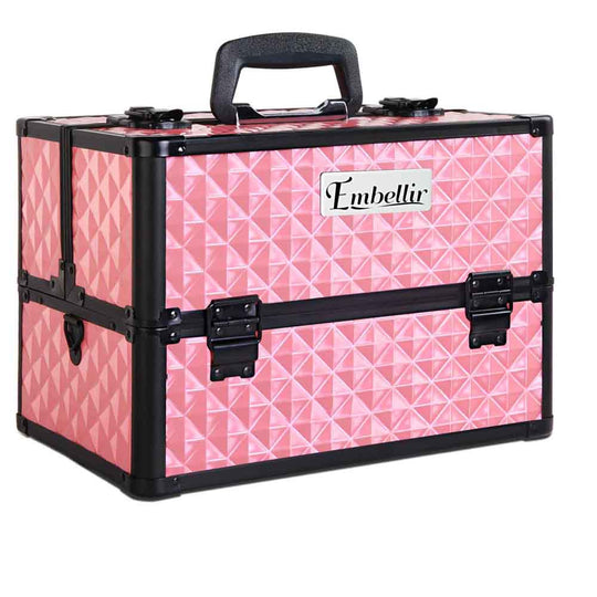 Pink colour - Portable Cosmetic Beauty Makeup Case - Diamond Pink