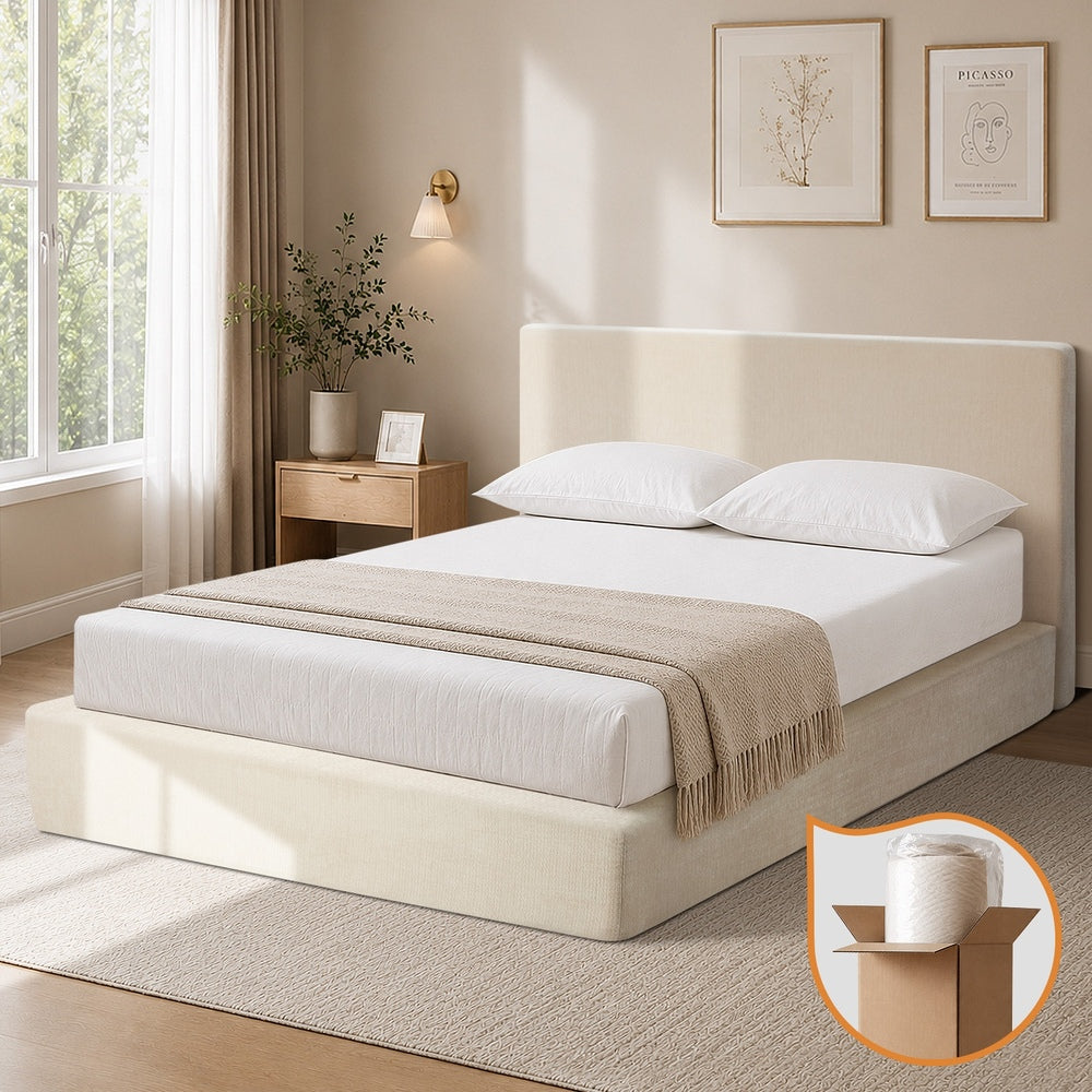 Double Fabric Bed Frame Beige 215x162x96cm