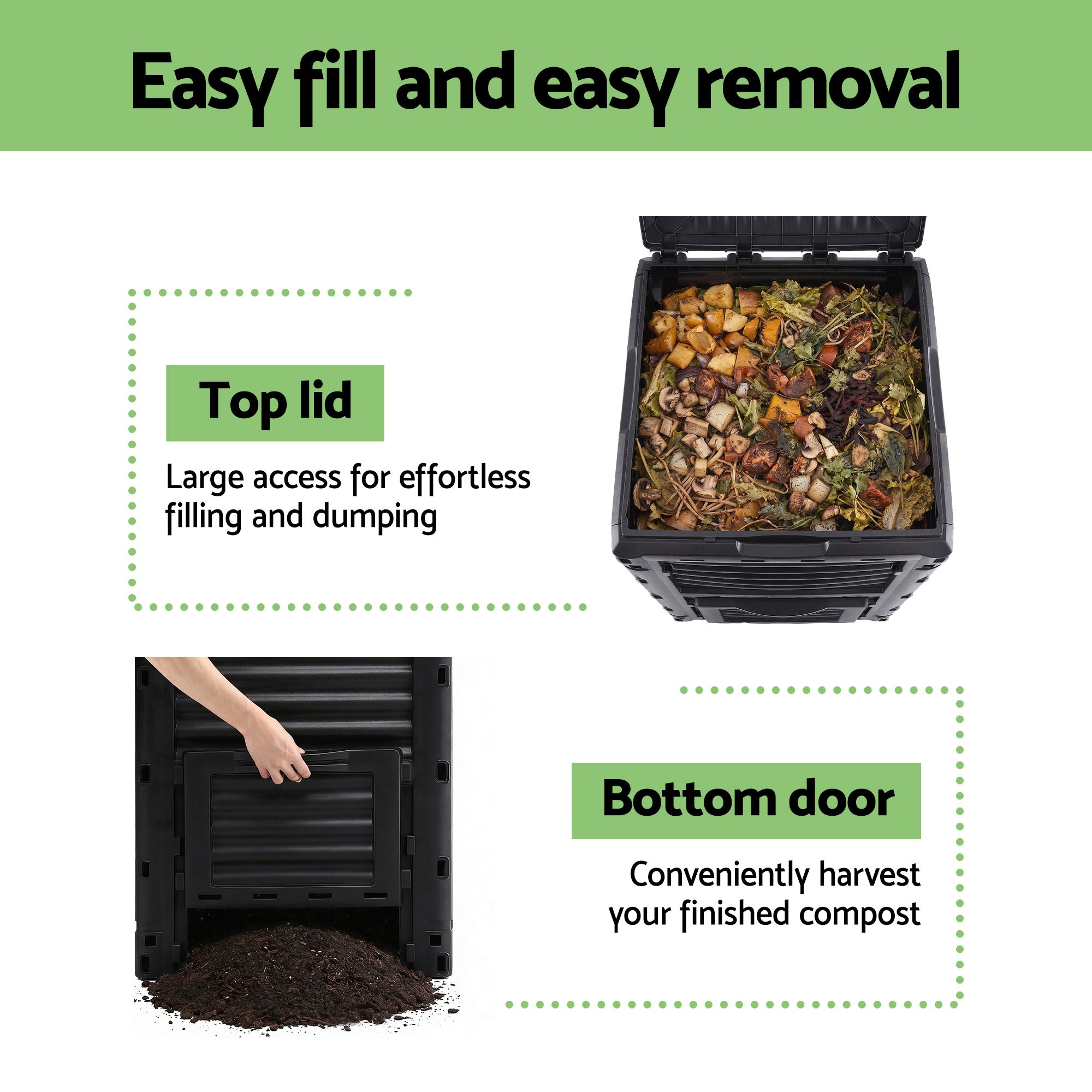 300L Heavy-Duty Outdoor Compost Bin with Lid Dual-Chamber Aeration