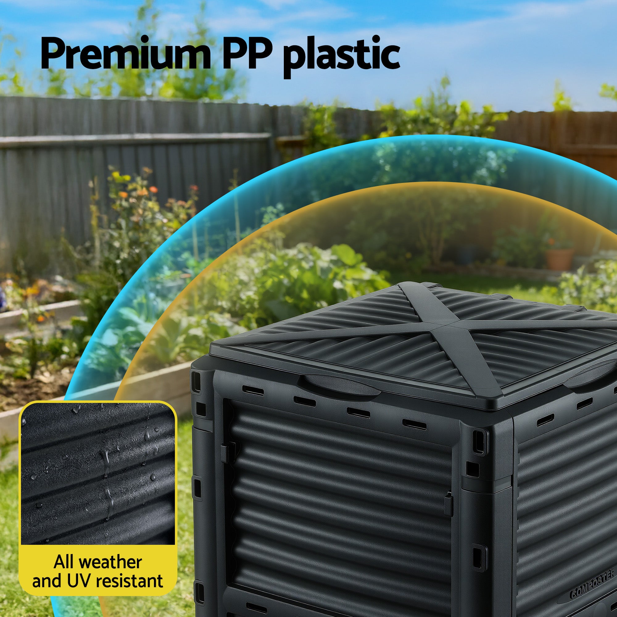 300L Heavy-Duty Outdoor Compost Bin with Lid Dual-Chamber Aeration