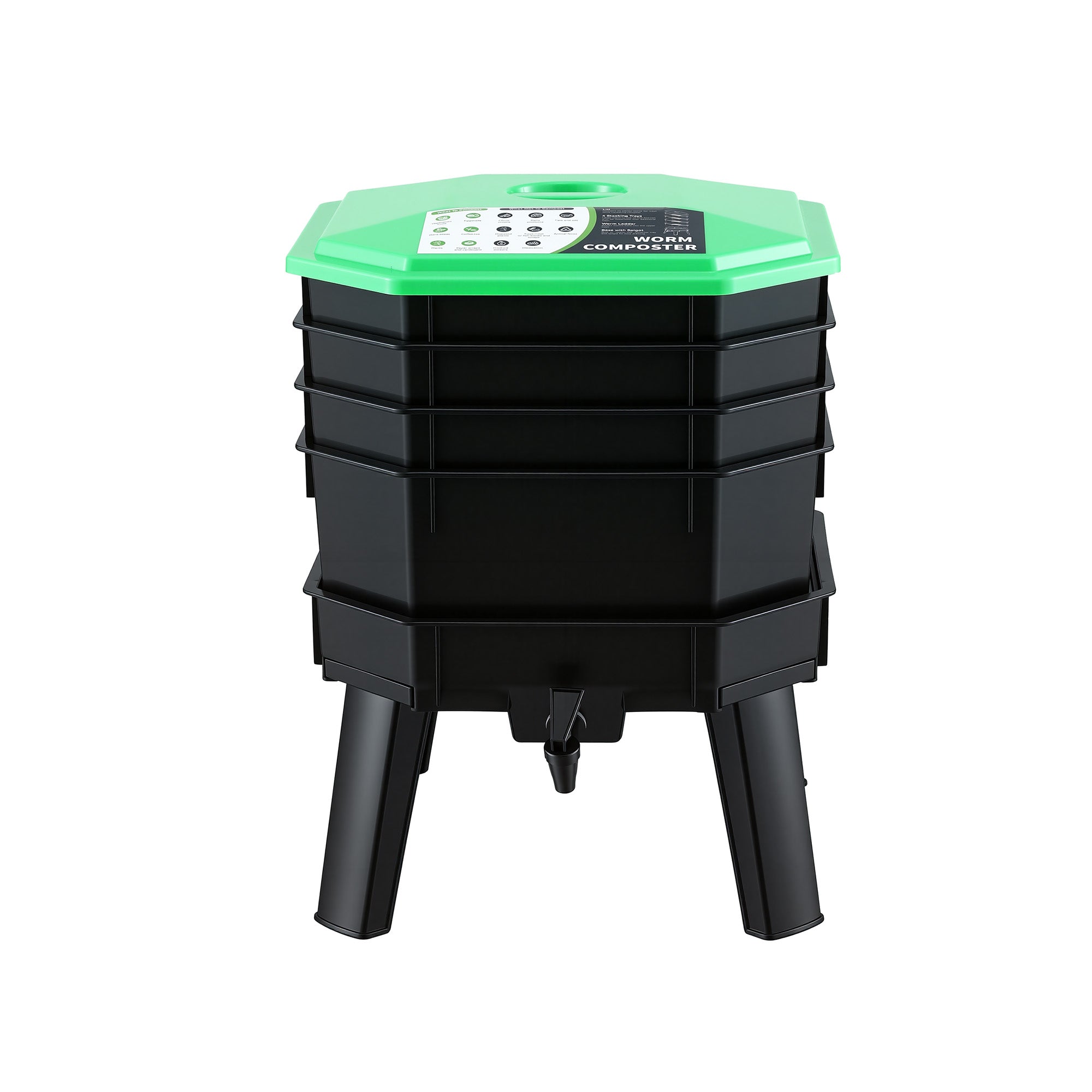 4-Tray Stackable Worm Compost Bin with Liquid Fertiliser Tap for Garden