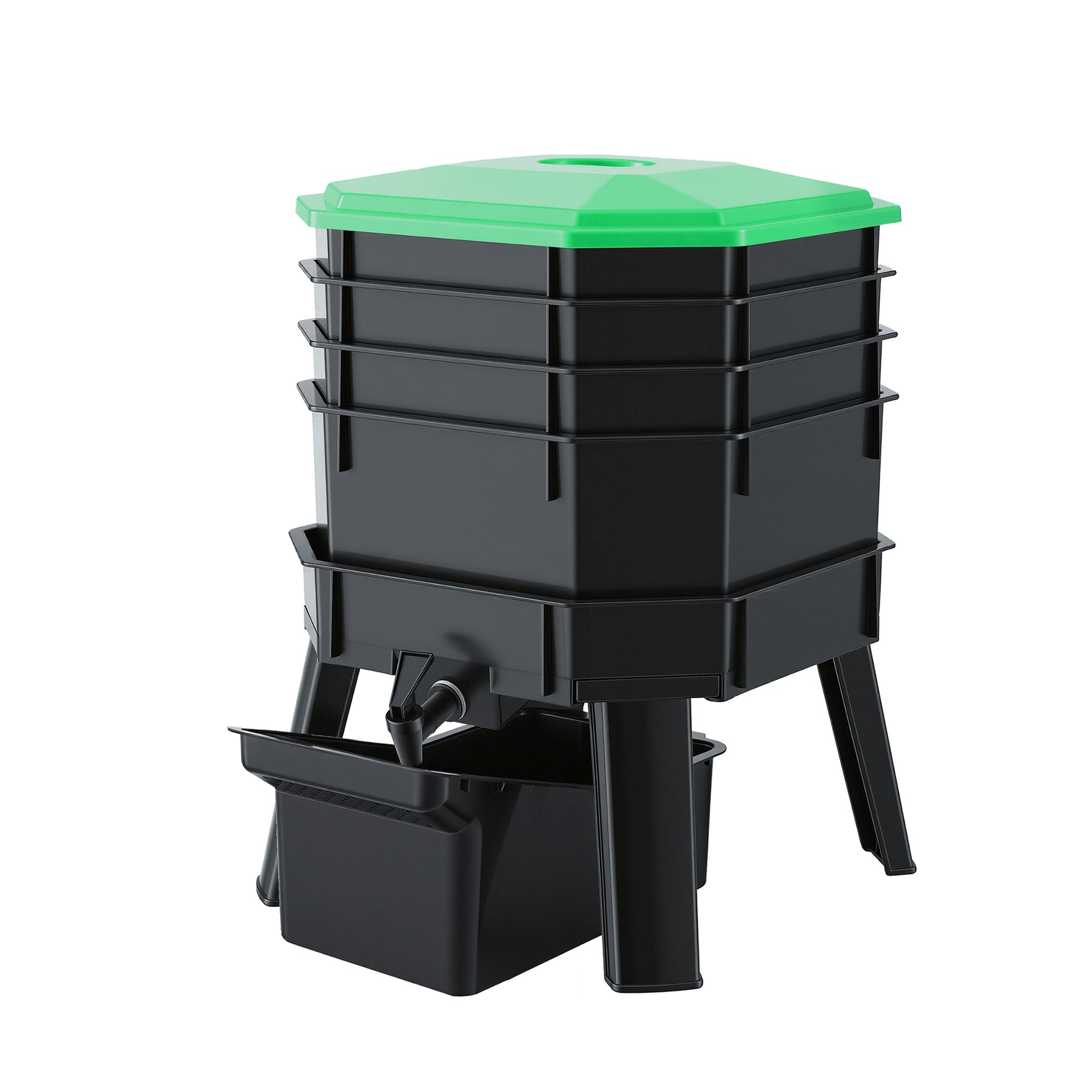 4-Tray Stackable Worm Compost Bin with Liquid Fertiliser Tap for Garden
