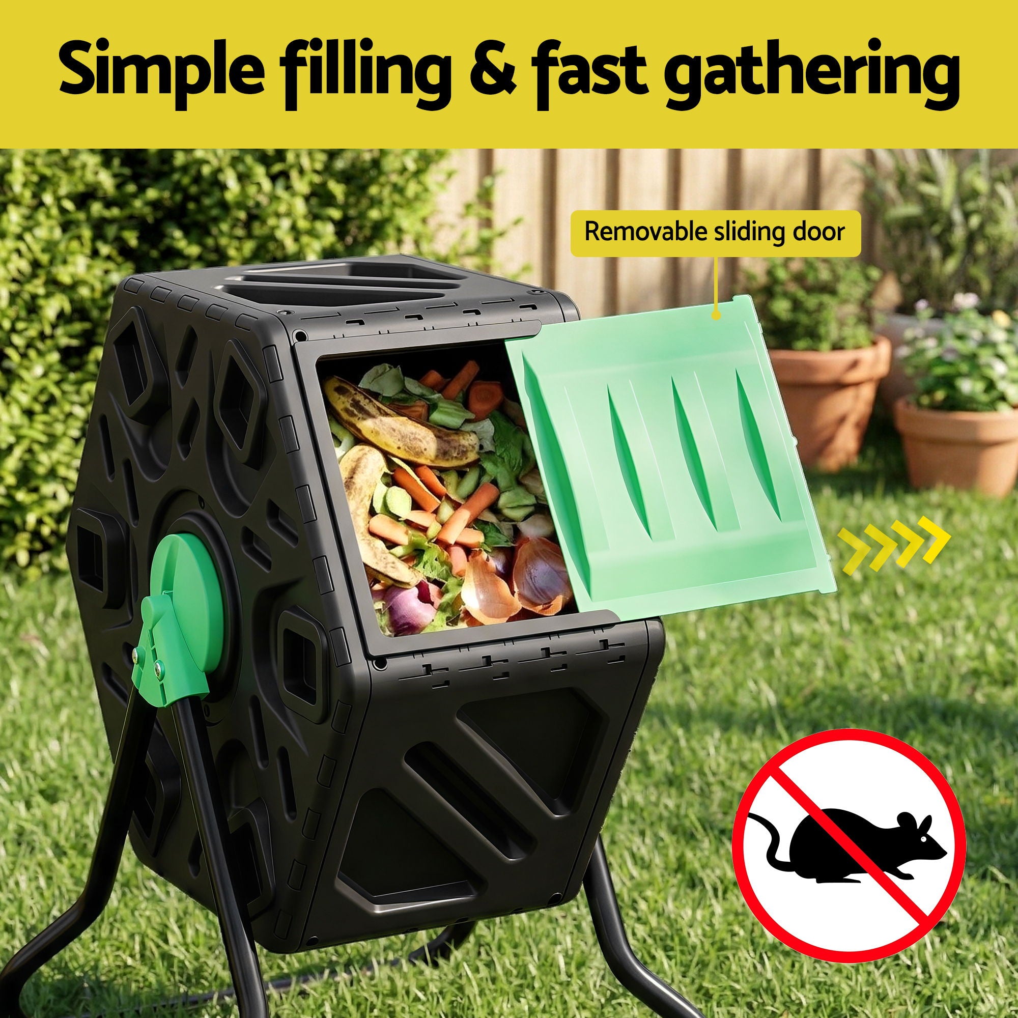 65L Compost Bin Outdoor Tumbler Rotating with Aeration Fast Cycle