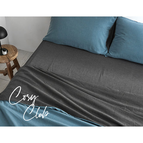 Cotton Bed Sheets Set Blue Grey Cover Double