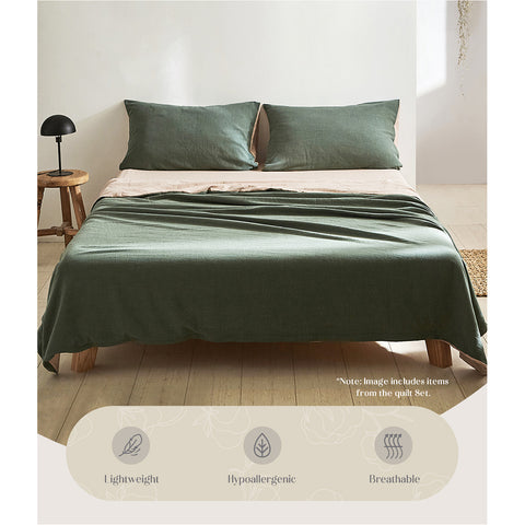 Cotton Bed Sheets Set Green Beige Cover Double