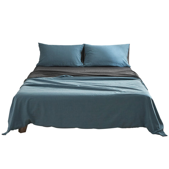 Cotton Bed Sheets Set Blue Grey Cover Single - Sheet Dark Dbl