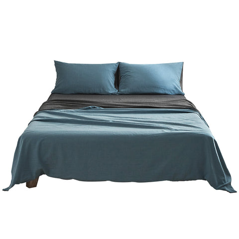 Cotton Bed Sheets Set Blue Grey Cover Single