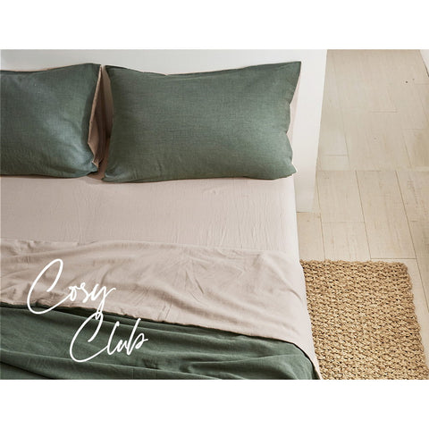 Cotton Bed Sheets Set Green Beige Cover Single