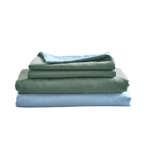 Cotton Bed Sheets Set Single Cover Pillow Case Grey Blue