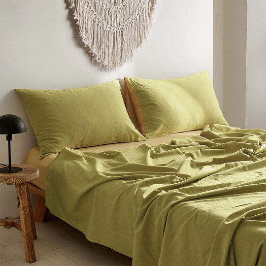 Cotton Bed Sheets Set Yellow Cover Single - Breathable Fabric Flat Pillow