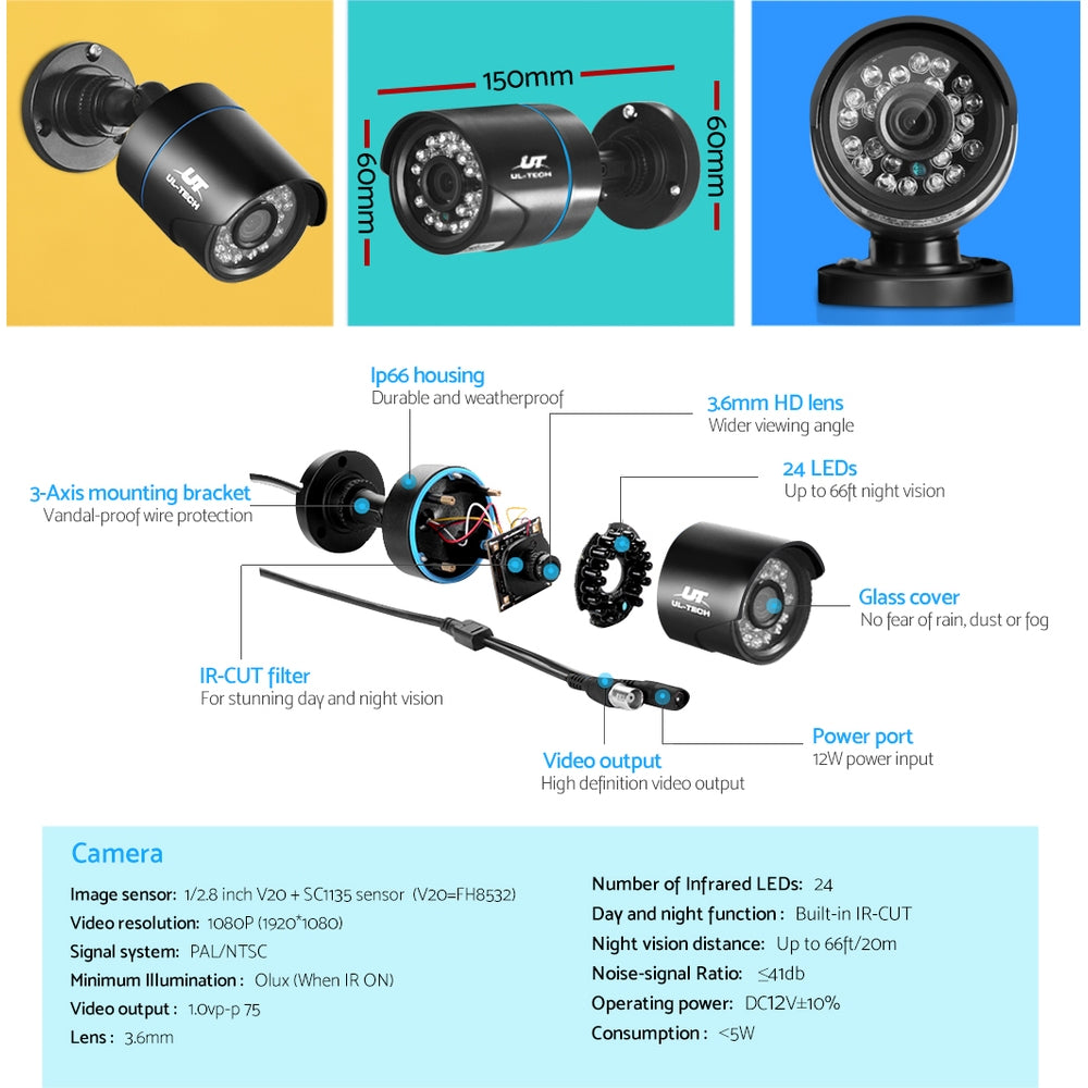 Cctv Security System 4Ch Dvr 4 Cameras 4Tb Hard Drive