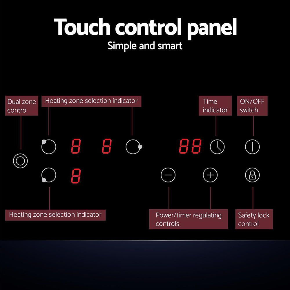 Electric Ceramic Cooktop 60cm Kitchen Cooker 4 Burner Hob Touch Control 5200W