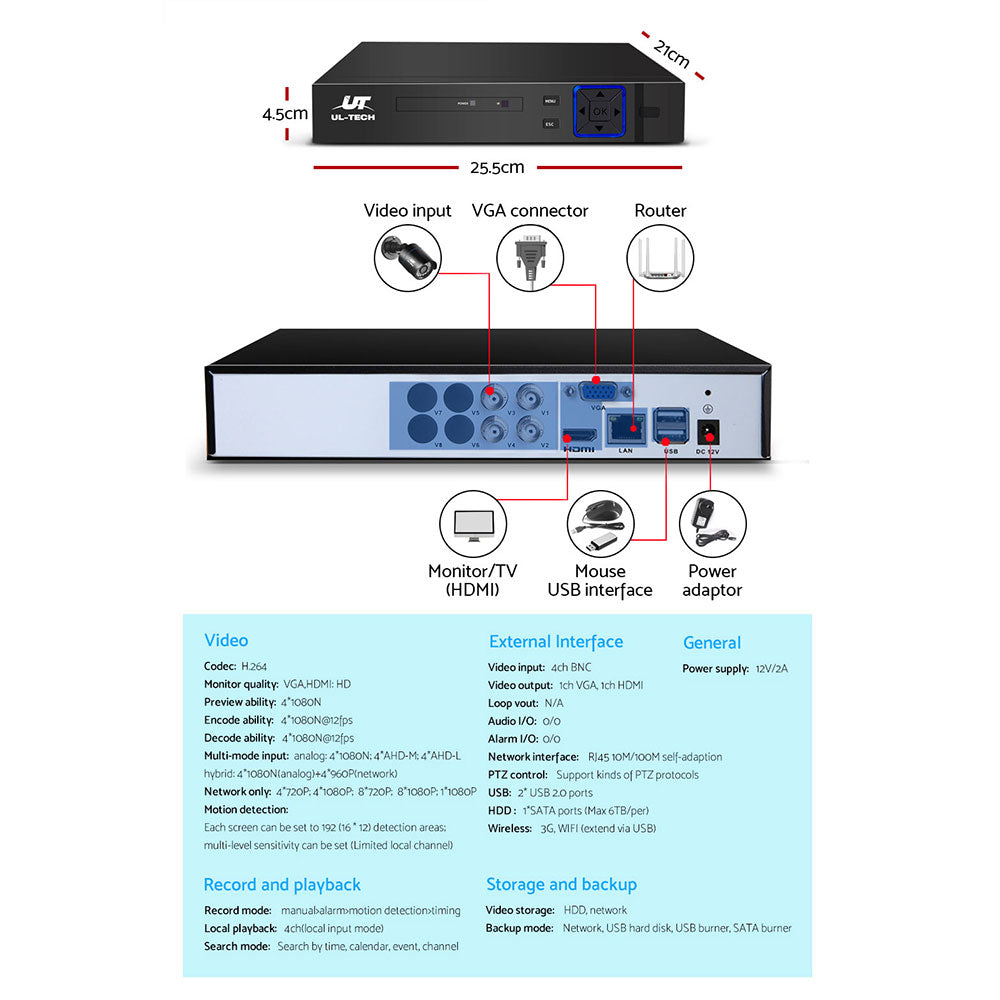 Cctv Security System 4Ch Dvr 2 Cameras 1080P
