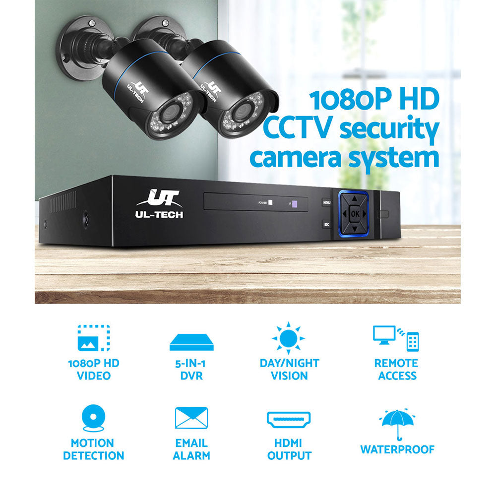4Ch CCTV Security System DVR with 2 Cameras 1TB HDD