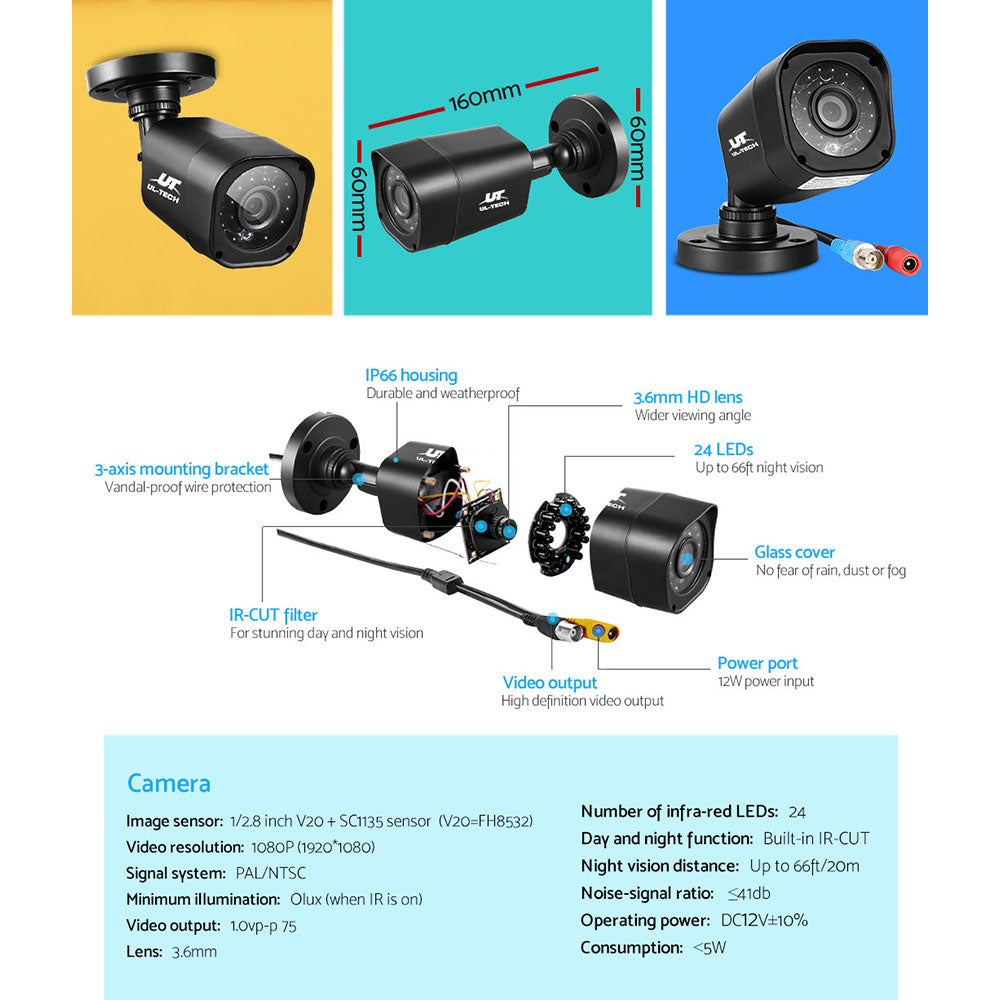4CH DVR CCTV System Full HD 4 Cameras Home Security Surveillance Kit