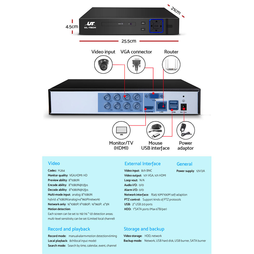 1080P CCTV Security System 8CH DVR 4 Cameras Night Vision Remote