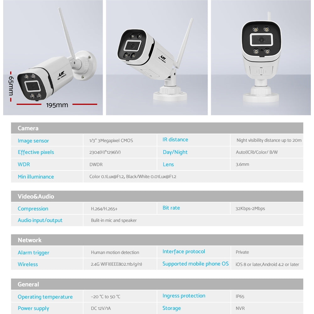 3MP HD Wireless Security Camera Square CCTV Home Outdoor Use