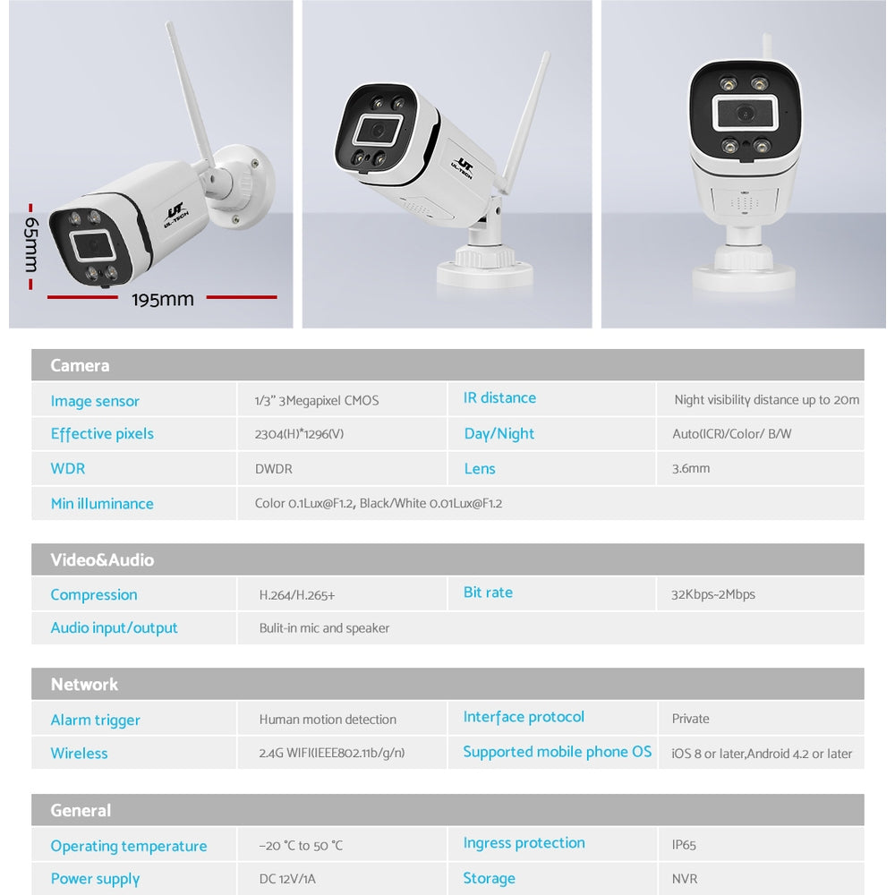 2 Camera Wireless CCTV System 3MP HD Security Kit Square Outdoor Cameras