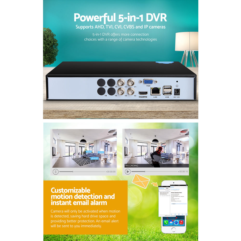 4 Channel 1080P 5-in-1 DVR Security Video Recorder with Remote Access