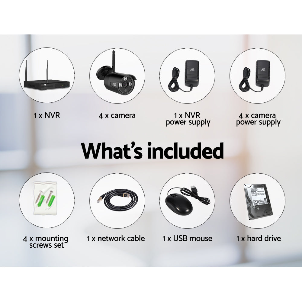 Wireless Cctv Security System 8Ch Nvr 3Mp 4 Bullet Cameras 2Tb