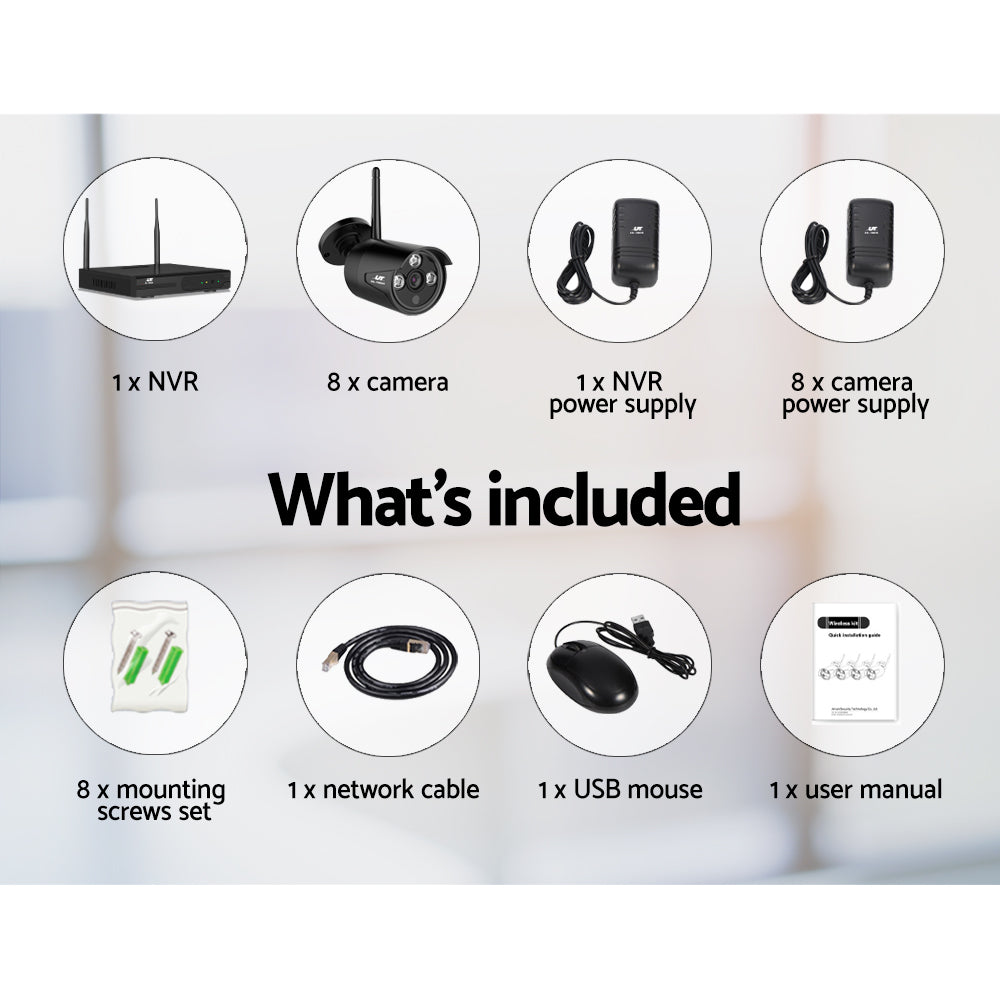 Wireless Cctv Security System 8Ch Nvr 3Mp 8 Bullet Cameras
