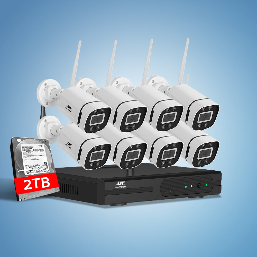 Wireless Cctv Security System 8Ch 3Mp 8 Square Cameras 2Tb