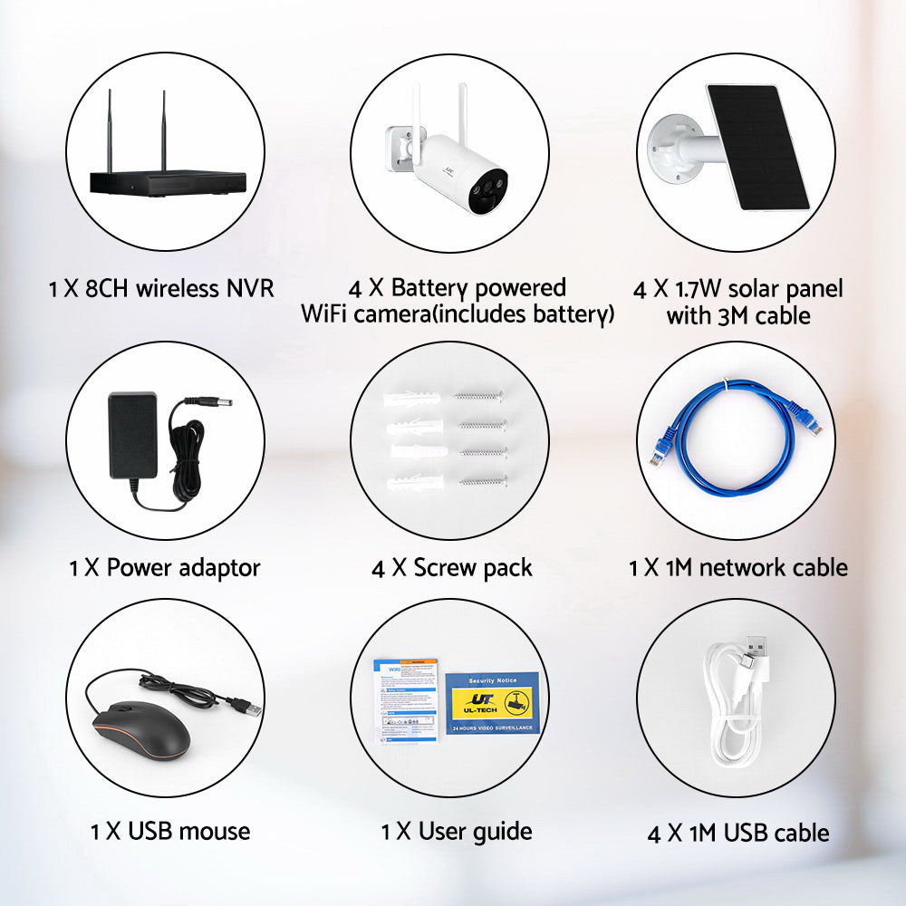 Wireless Solar Cctv Security Cameras 4Mp 8Ch Nvr