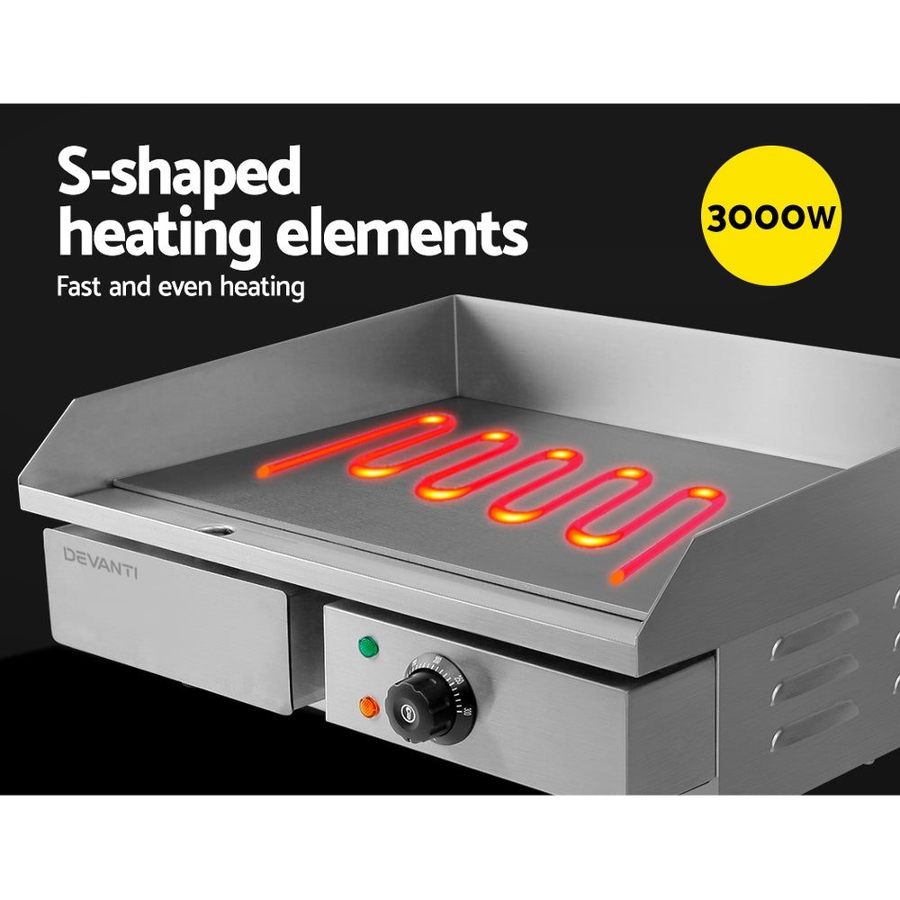 Commercial Electric Griddle 55cm BBQ Grill Plate 3000W Flat Top Cooktop