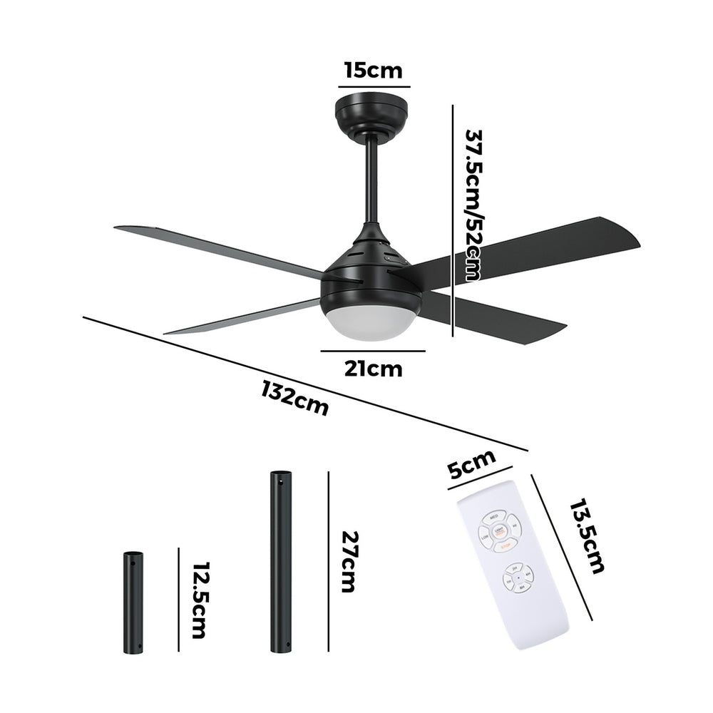 52'' Ceiling Fan AC Remote Control Timer 4 Blades