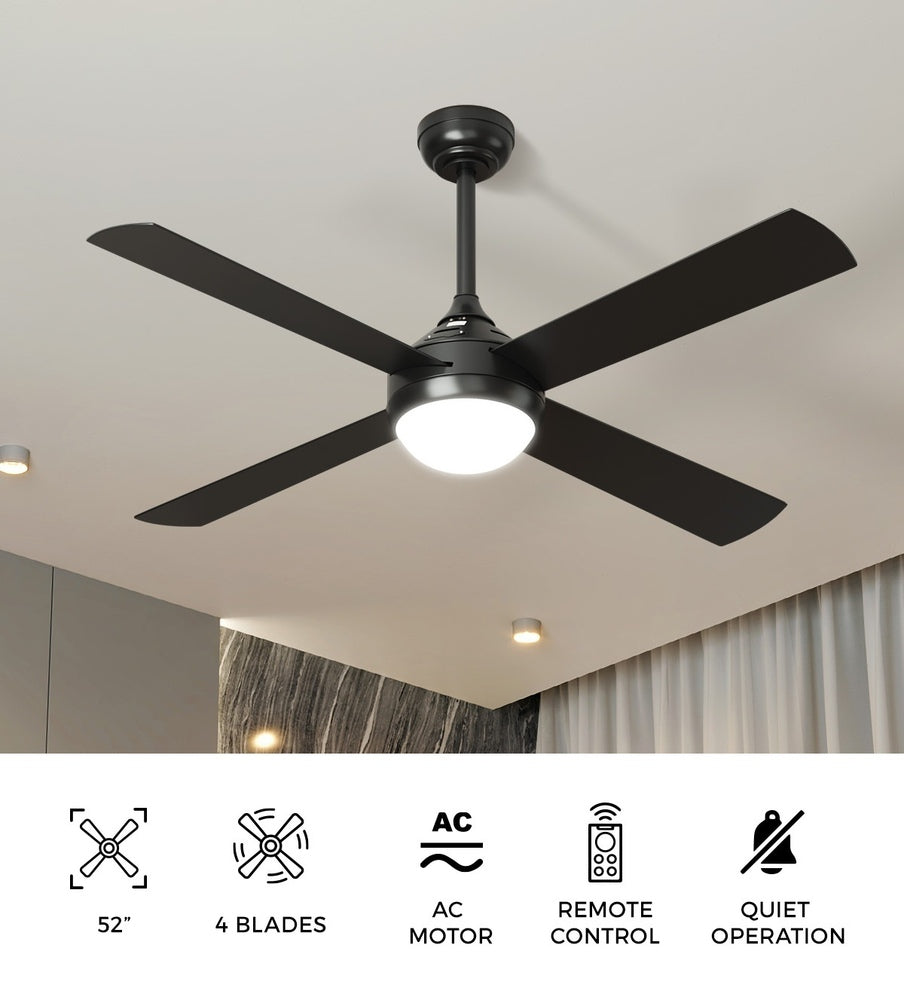 52'' Ceiling Fan AC Remote Control Timer 4 Blades