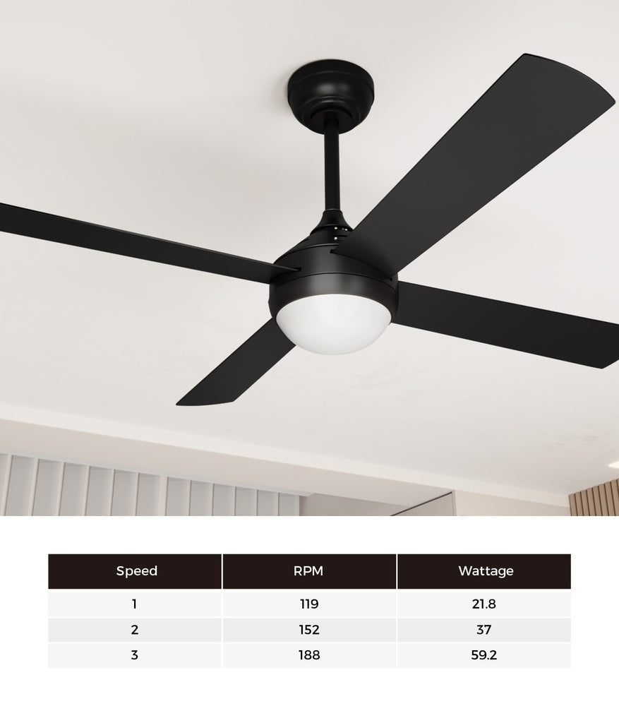 52'' Ceiling Fan AC Remote Control Timer 4 Blades