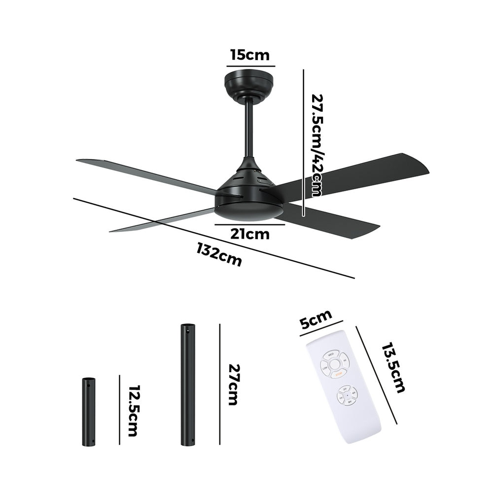 52'' Ceiling Fan AC Remote Control Timer 4 Blades