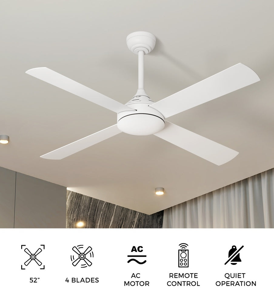 52'' Ceiling Fan AC Remote Control Timer 4 Blades