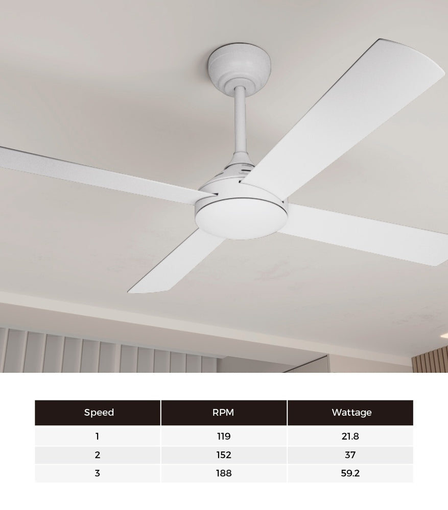 52'' Ceiling Fan AC Remote Control Timer 4 Blades