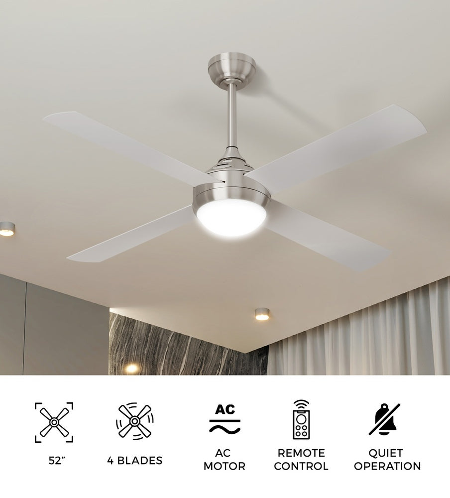 52'' AC Ceiling Fan with Light Remote Control 4 Blades